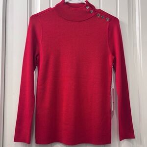 Chico's Vibrant Red Button-Shoulder Turtleneck NWT